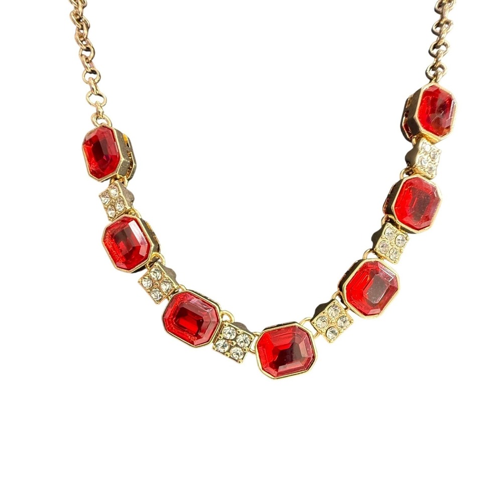 Charter Club Necklace Red Gemstone Gold Tone Statement